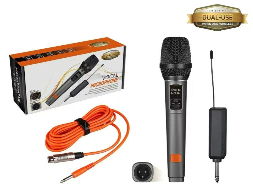 Dual Wired and Wireless with Professional Microphone with built-in rechargeable battery