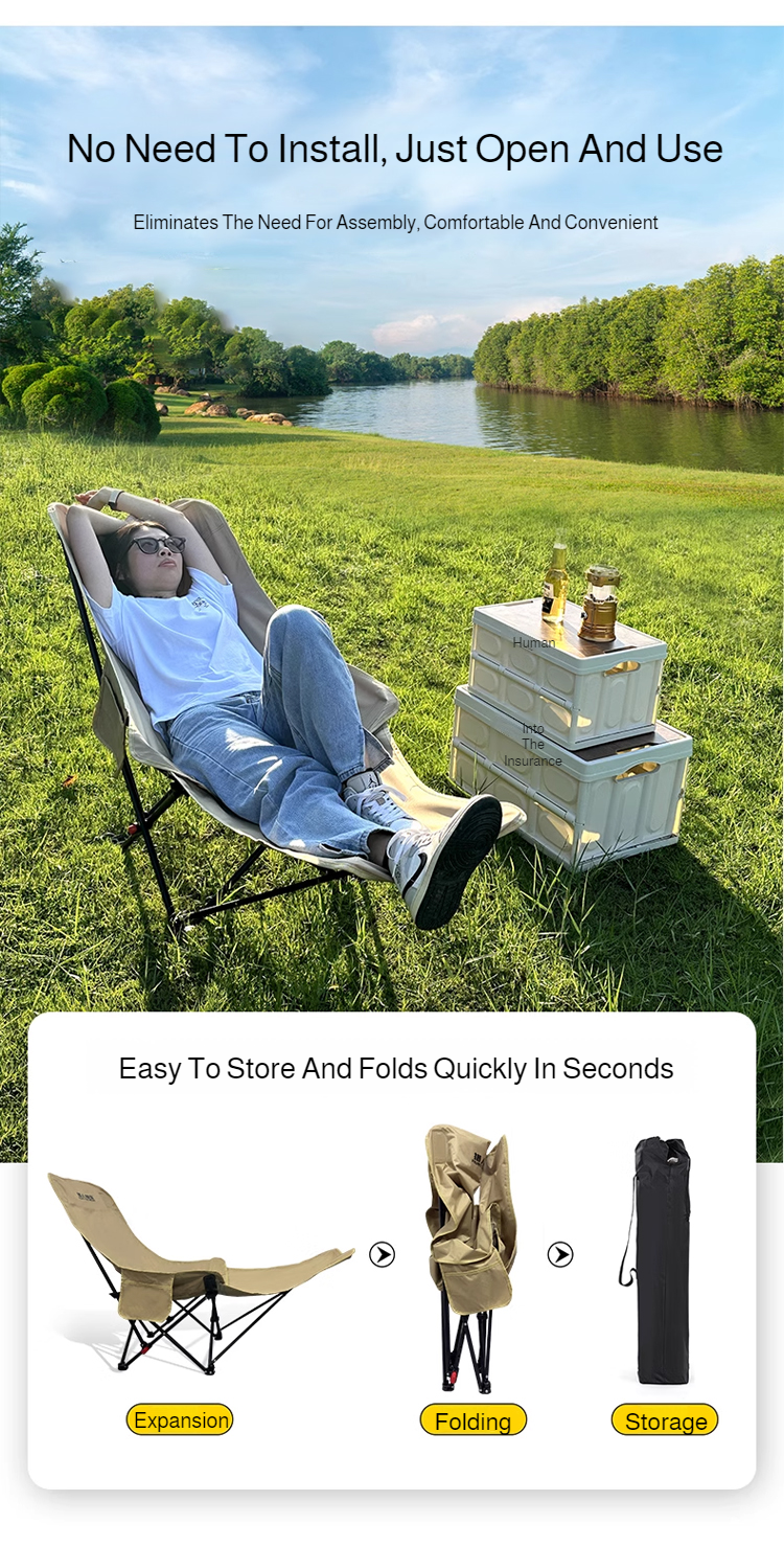 Portable Outdoor Chair with Storage Bag Outdoor Recliner Folding with Leg Support Camping Beach Chair  Lunch Break Folding Chair