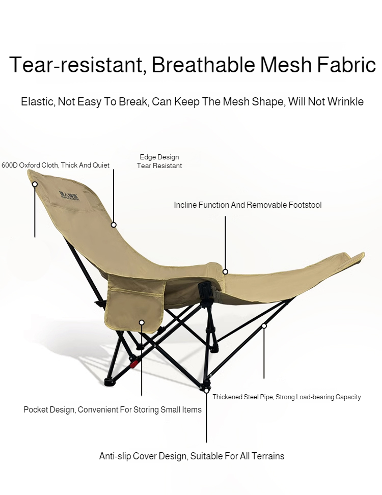 Portable Outdoor Chair with Storage Bag Outdoor Recliner Folding with Leg Support Camping Beach Chair  Lunch Break Folding Chair