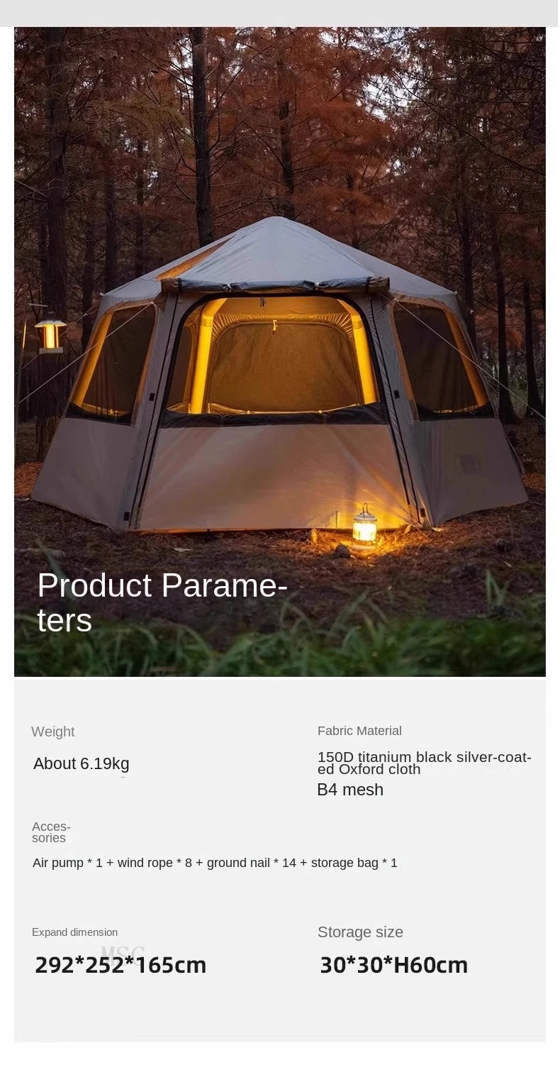 Hexagonal Inflatable Tent Outdoor Camping Overnight Camping Tent Quick Open Portable Folding Rainproof Sunproof Air Tent