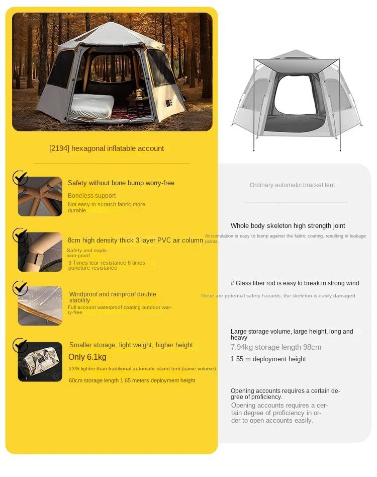 Hexagonal Inflatable Tent Outdoor Camping Overnight Camping Tent Quick Open Portable Folding Rainproof Sunproof Air Tent