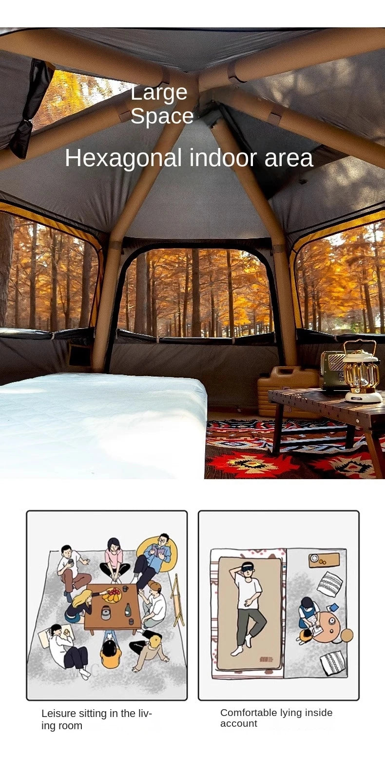 Hexagonal Inflatable Tent Outdoor Camping Overnight Camping Tent Quick Open Portable Folding Rainproof Sunproof Air Tent