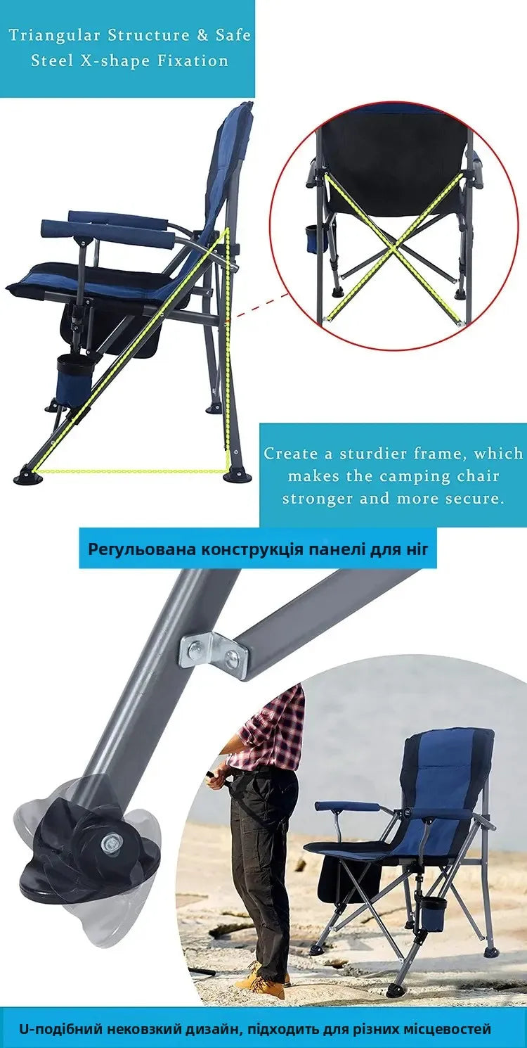 Portable Large Armchair Fiing Chair Cam Picnic Barbecue Outdoor Leisure Furniture High Barest Foldable Metal Chair
