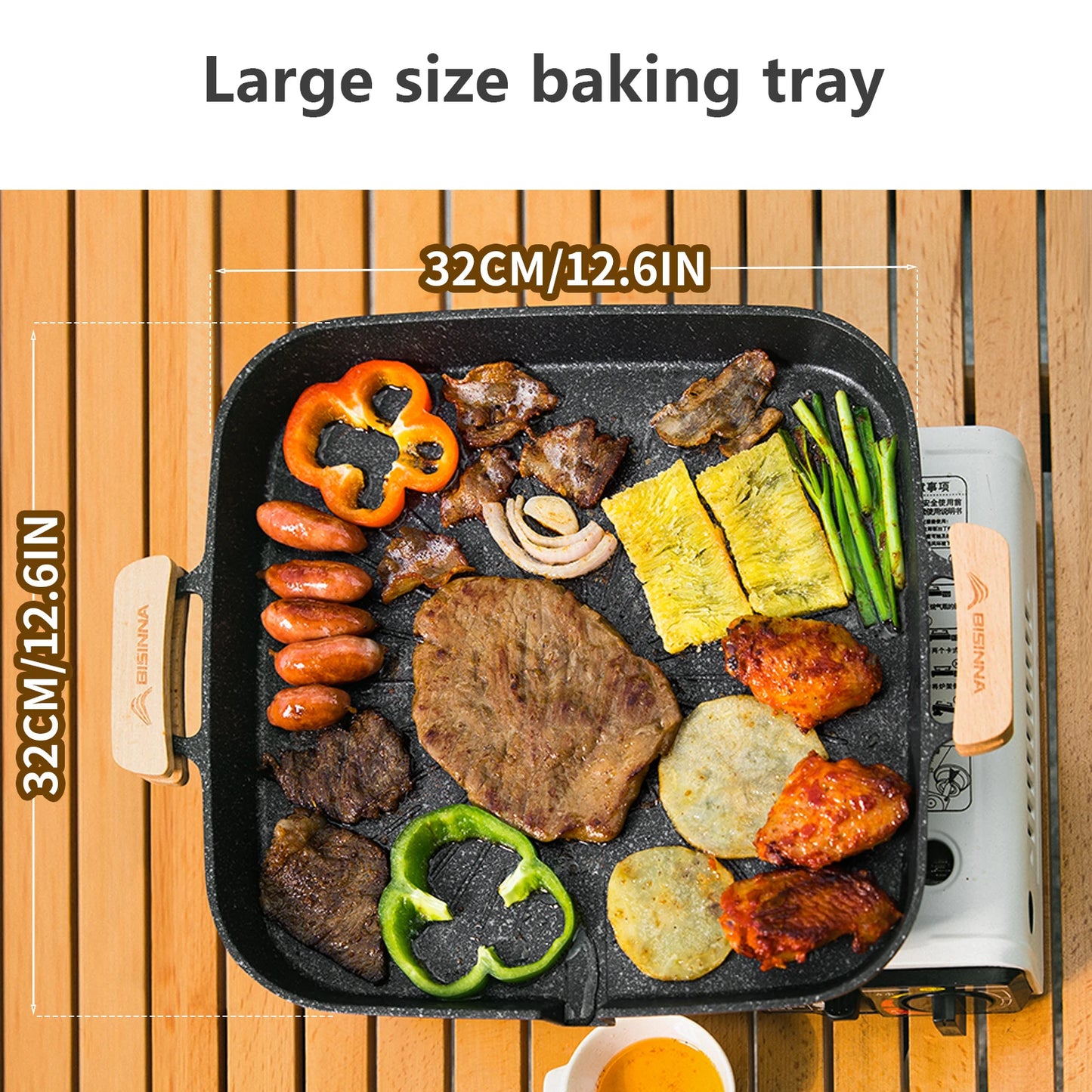 BISINNA Square BBQ Grill Pan Non Stick Stovetop Barbeque Tray Korean Roasting Grill Plate Outdoor Camping Supplies