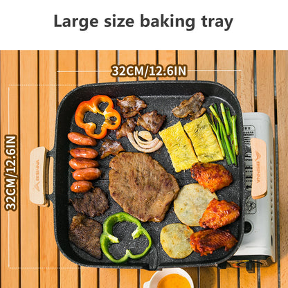 BISINNA Square BBQ Grill Pan Non Stick Stovetop Barbeque Tray Korean Roasting Grill Plate Outdoor Camping Supplies