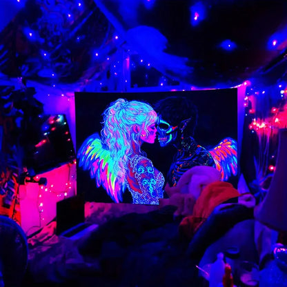 VIKAMA Neon Angel Skull Tapestry Gaming Bedroom  Hanging Room Decor