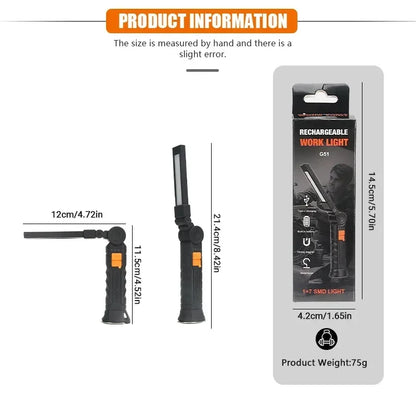 Rechargeable LED Flashlight Work Light with Magnet & Hook