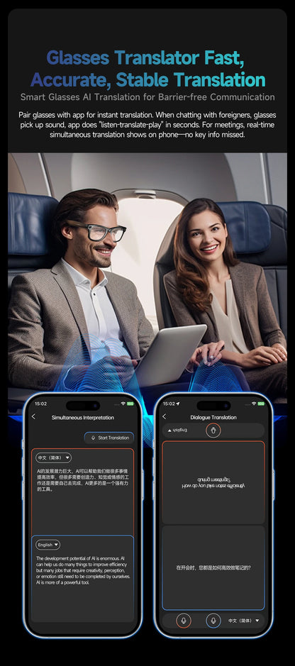 2026 Smart Glasses Men 8MP Camera WiFi Bluetooth Touch Control IP67 Waterproof AI Translation Noise Cancelling AI Glasses Women