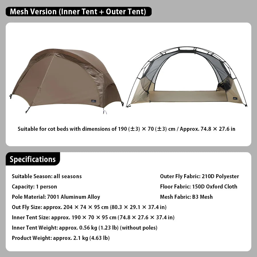 Soomloom Ultra-Light Cot Tent with Independent Inner Tent, Waterproof Breathable Mosquito-Proof Outdoor Camping Bed Tent Shelter