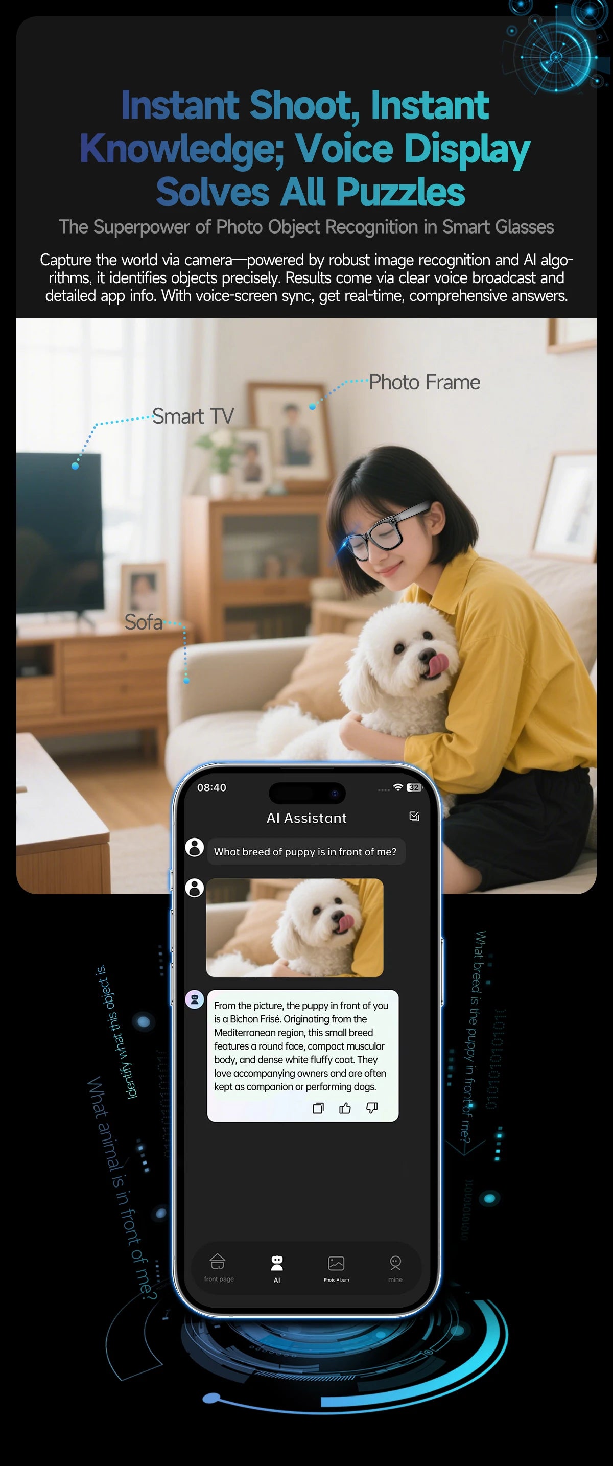 2026 Smart Glasses Men 8MP Camera WiFi Bluetooth Touch Control IP67 Waterproof AI Translation Noise Cancelling AI Glasses Women