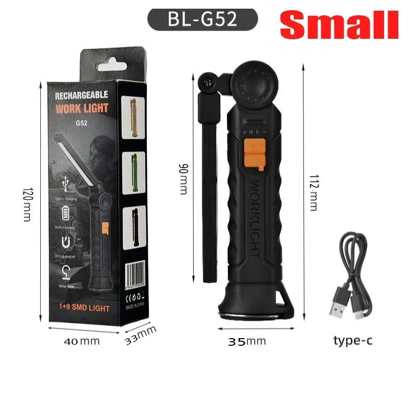 Rechargeable LED Flashlight Work Light with Magnet & Hook