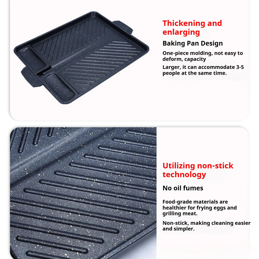 Korean Style Nonstick Grill Pan Rectangular Griddle Barbecue Pot Portable Oil Spill Baking Tray for Kitchen Indoor Outdoor BBQ