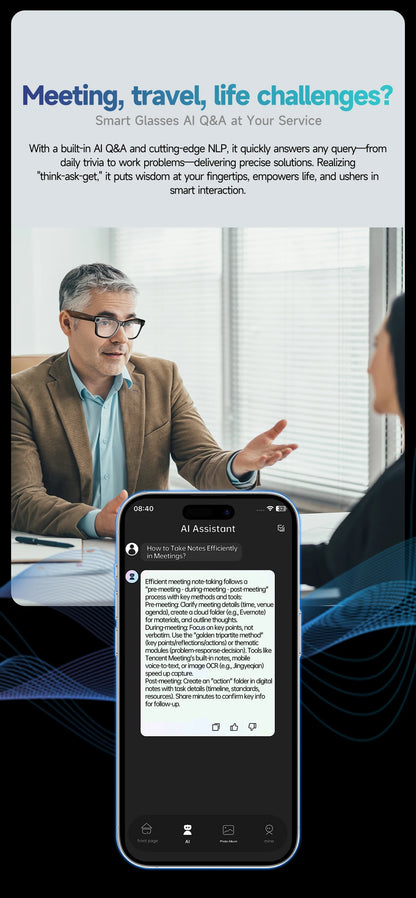 2026 Smart Glasses Men 8MP Camera WiFi Bluetooth Touch Control IP67 Waterproof AI Translation Noise Cancelling AI Glasses Women