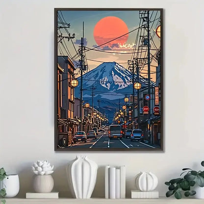 Oil painting style Hayao Miyazaki Fuji Mountain Printed canvas - Wall home decoration