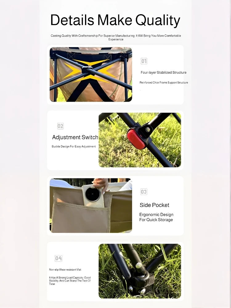 Portable Outdoor Chair with Storage Bag Outdoor Recliner Folding with Leg Support Camping Beach Chair  Lunch Break Folding Chair