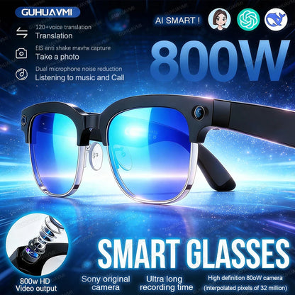 2026 AI Smart Glasses Men with 800W HD Camera Real-time Voice Translation & Call POV Video Recording Smart Eyewear Travel/Vlog