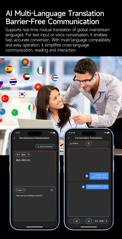 2026 AI Smart Glasses Men with 800W HD Camera Real-time Voice Translation & Call POV Video Recording Smart Eyewear Travel/Vlog