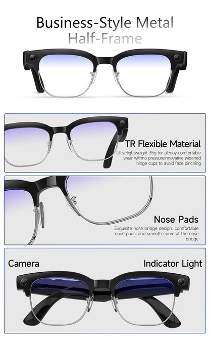 2026 AI Smart Glasses Men with 800W HD Camera Real-time Voice Translation & Call POV Video Recording Smart Eyewear Travel/Vlog