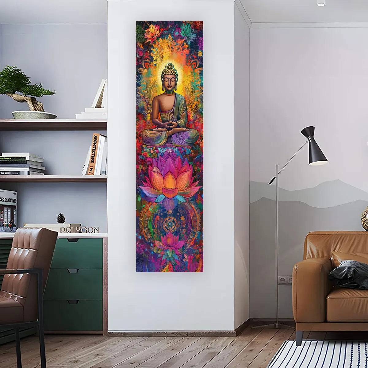 Buddha Statues And Lotus Wall Decoration