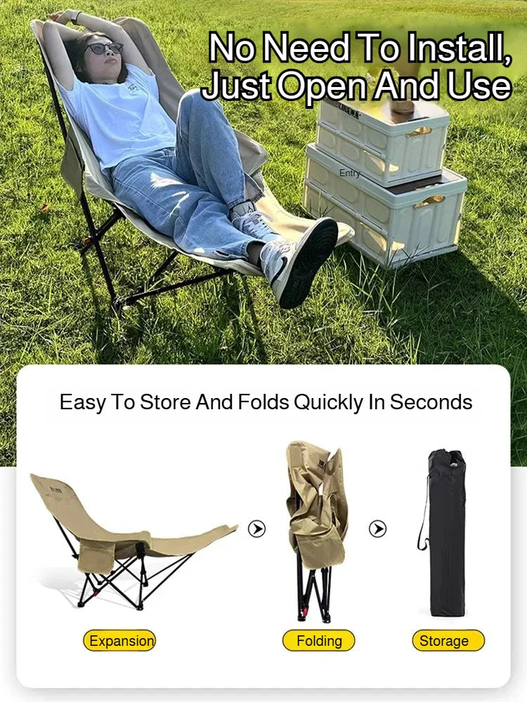 Portable Outdoor Chair with Storage Bag Outdoor Recliner Folding with Leg Support Camping Beach Chair  Lunch Break Folding Chair