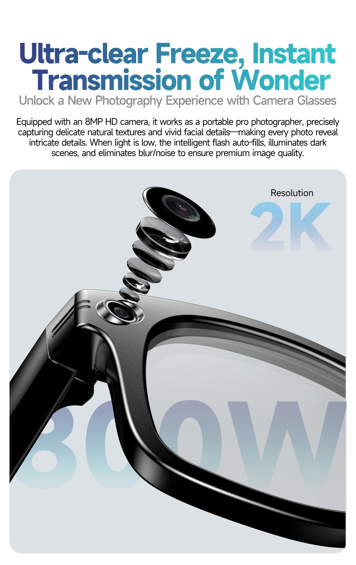 2026 Smart Glasses Men 8MP Camera WiFi Bluetooth Touch Control IP67 Waterproof AI Translation Noise Cancelling AI Glasses Women