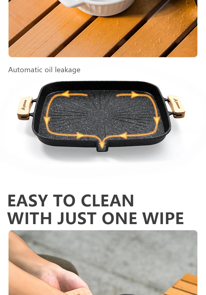 BISINNA Square BBQ Grill Pan Non Stick Stovetop Barbeque Tray Korean Roasting Grill Plate Outdoor Camping Supplies