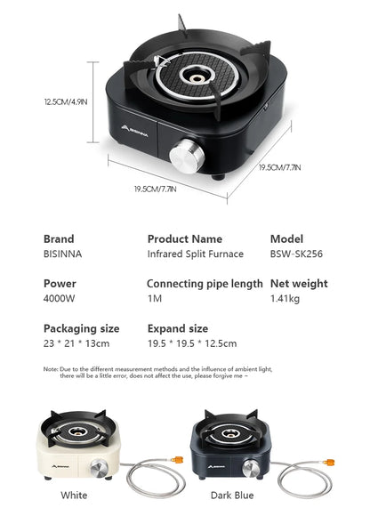 BISINNA 4000W High-power Infrared Stove Portable Lightweight Gas Burner Split Type Stove Outdoor Camping Supplies Picnic Hiking