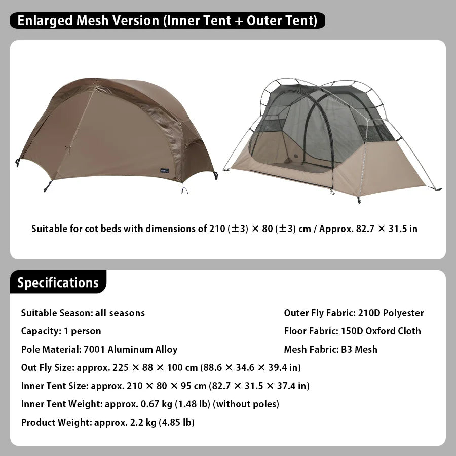 Soomloom Ultra-Light Cot Tent with Independent Inner Tent, Waterproof Breathable Mosquito-Proof Outdoor Camping Bed Tent Shelter