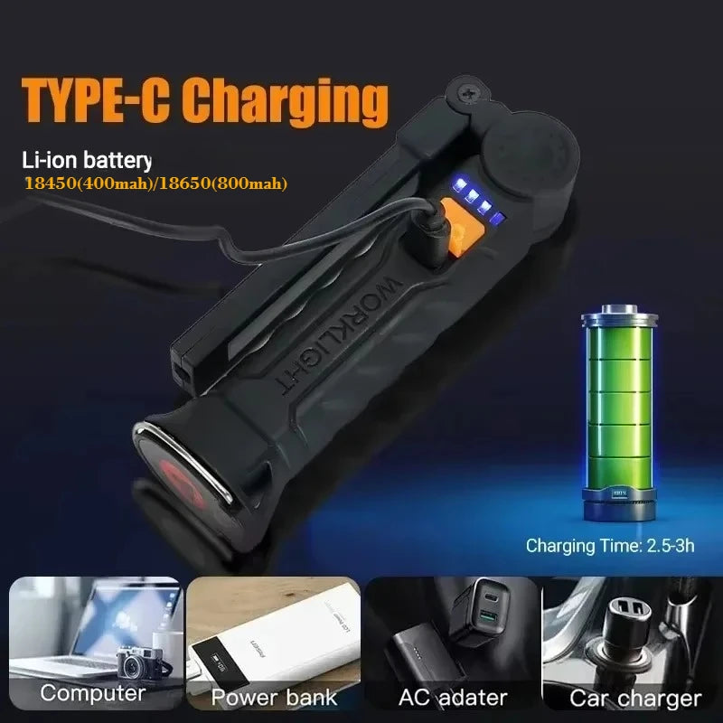 Rechargeable LED Flashlight Work Light with Magnet & Hook