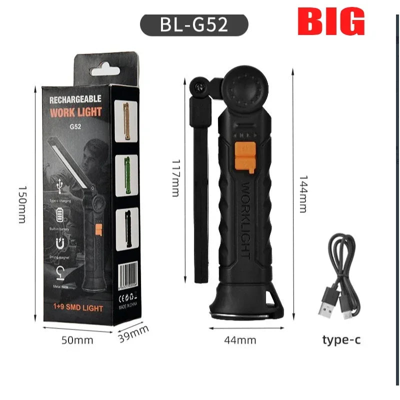 Rechargeable LED Flashlight Work Light with Magnet & Hook