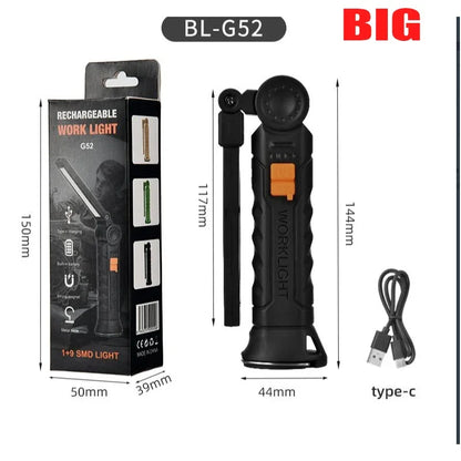 Rechargeable LED Flashlight Work Light with Magnet & Hook