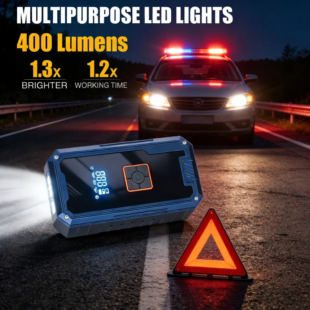 Portable Car Jump Starter with Air Compressor,3000A 99800mAh Portable Jump Box,Power Bank & Jump Cables for 9L Gas and 8L Diesel