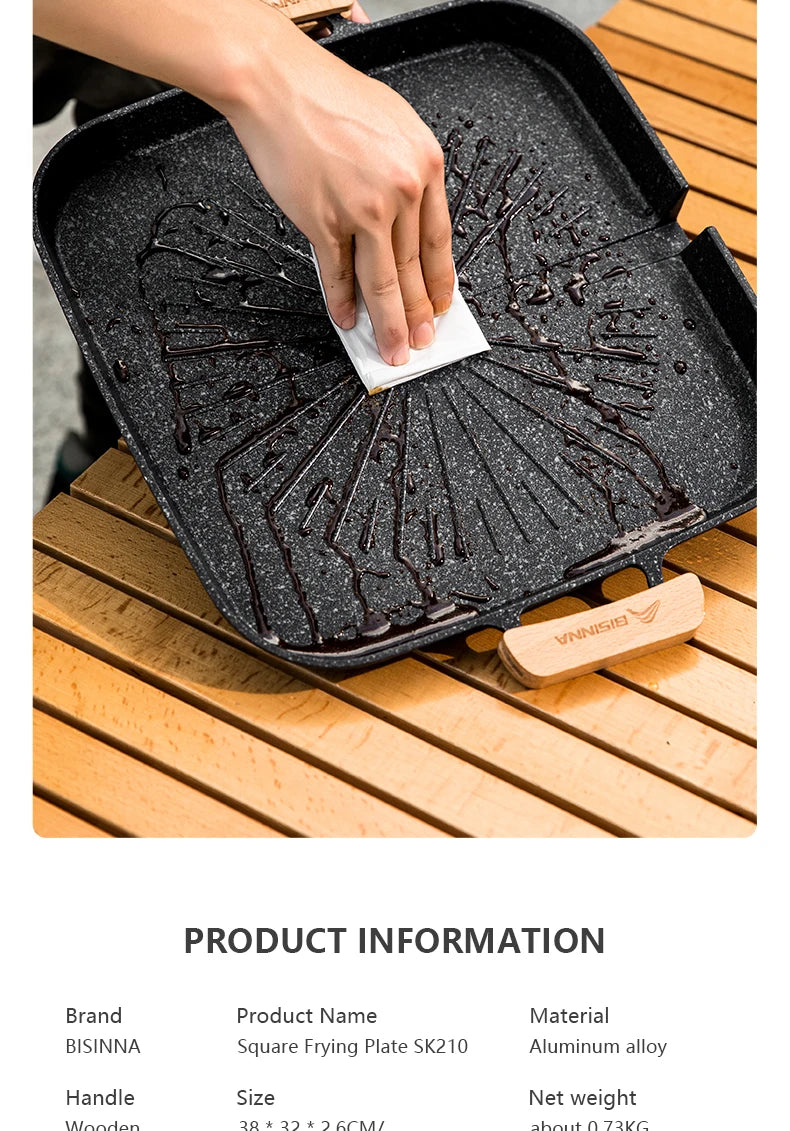 BISINNA Square BBQ Grill Pan Non Stick Stovetop Barbeque Tray Korean Roasting Grill Plate Outdoor Camping Supplies