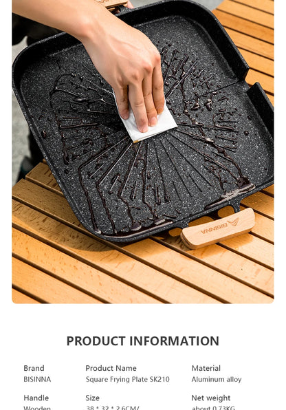 BISINNA Square BBQ Grill Pan Non Stick Stovetop Barbeque Tray Korean Roasting Grill Plate Outdoor Camping Supplies