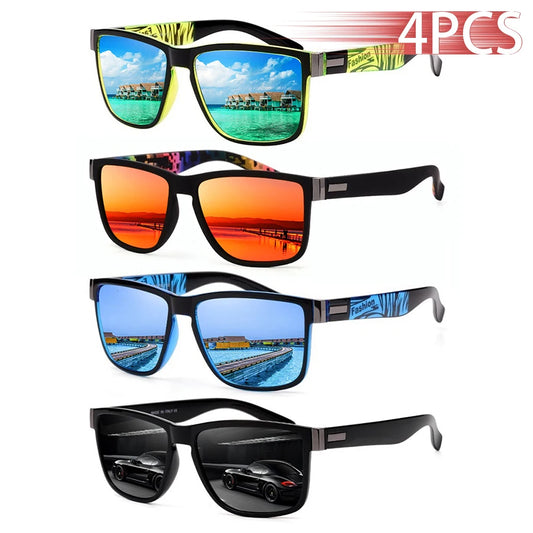 4 PCS Fashion Vintage Pattern Square Sunglasses Men Women Fishing Driving Man Luxury Brand Designer Sun Glasses UV400 Eyewear ﻿