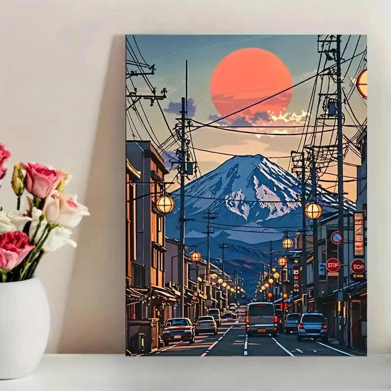 Oil painting style Hayao Miyazaki Fuji Mountain Printed canvas - Wall home decoration