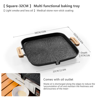 BISINNA Square BBQ Grill Pan Non Stick Stovetop Barbeque Tray Korean Roasting Grill Plate Outdoor Camping Supplies