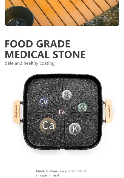 BISINNA Square BBQ Grill Pan Non Stick Stovetop Barbeque Tray Korean Roasting Grill Plate Outdoor Camping Supplies