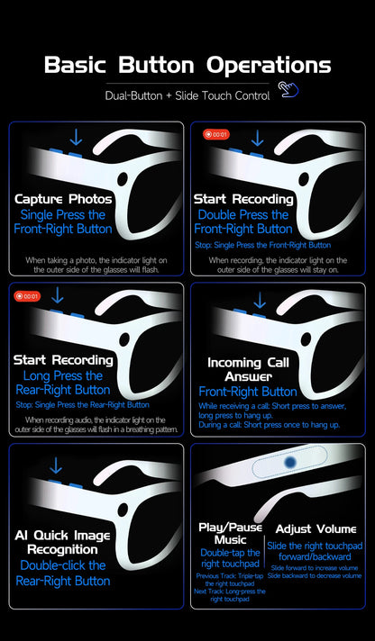 2026 AI Smart Glasses Men with 800W HD Camera Real-time Voice Translation & Call POV Video Recording Smart Eyewear Travel/Vlog