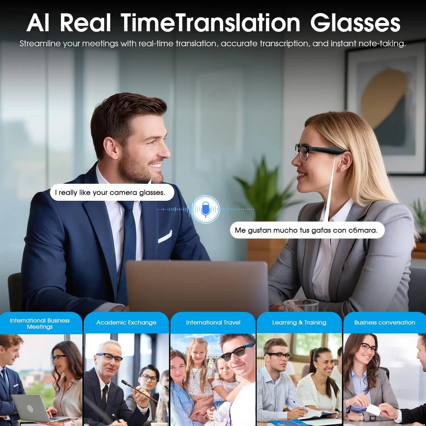2026 AI Smart Glasses Men with 800W HD Camera Real-time Voice Translation & Call POV Video Recording Smart Eyewear Travel/Vlog
