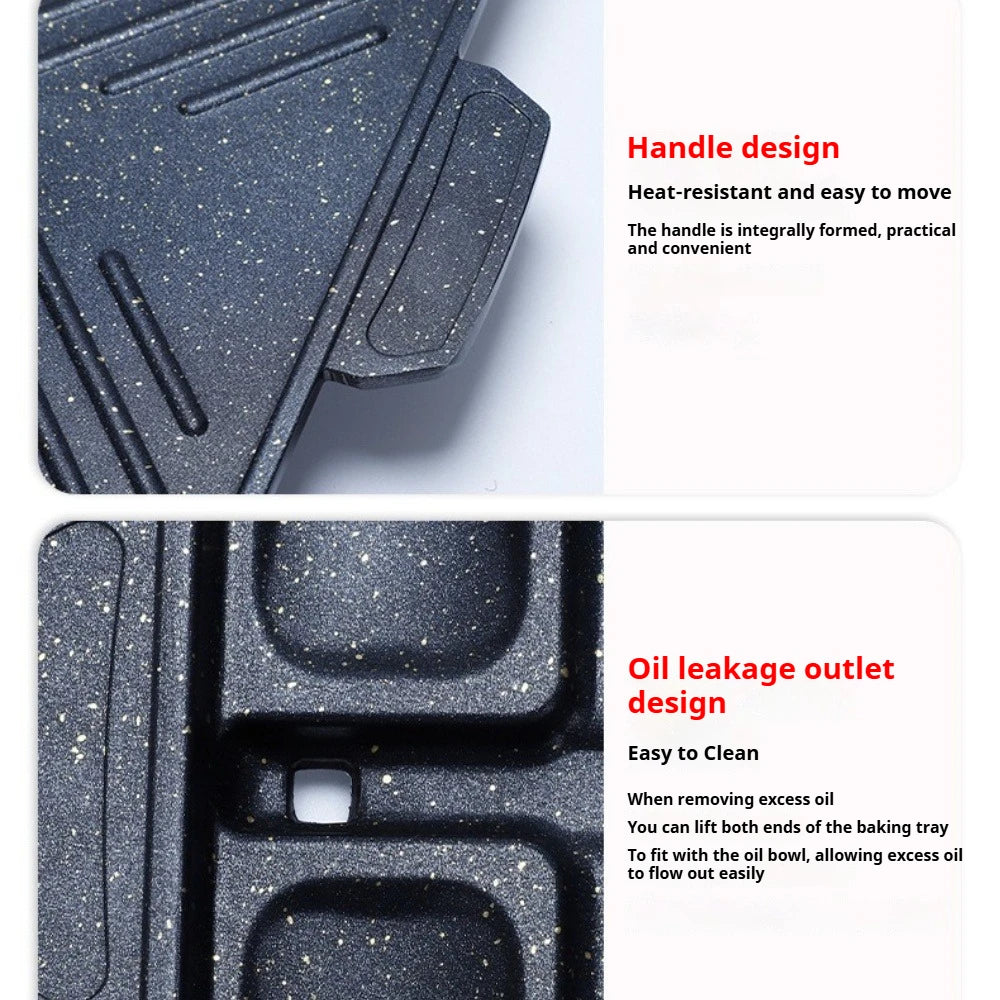 Korean Style Nonstick Grill Pan Rectangular Griddle Barbecue Pot Portable Oil Spill Baking Tray for Kitchen Indoor Outdoor BBQ