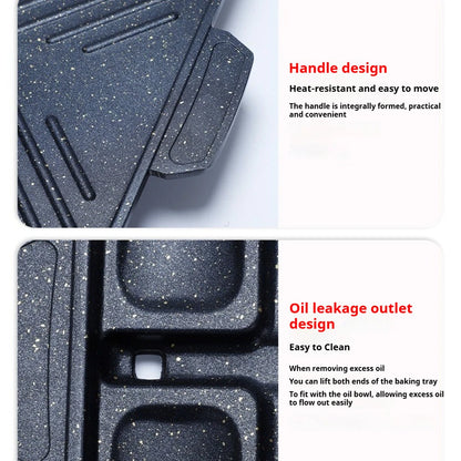 Korean Style Nonstick Grill Pan Rectangular Griddle Barbecue Pot Portable Oil Spill Baking Tray for Kitchen Indoor Outdoor BBQ