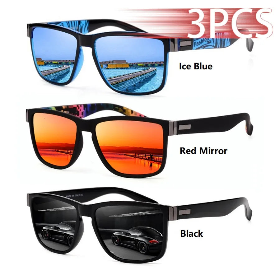 3PCS Fashion Classic Square UV400 Sunglasses Men Women Driving   Fishing Colorful Trendy Lightweight Outdoor Goggles