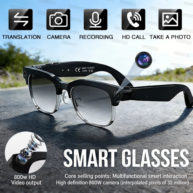 2026 AI Smart Glasses Men with 800W HD Camera Real-time Voice Translation & Call POV Video Recording Smart Eyewear Travel/Vlog
