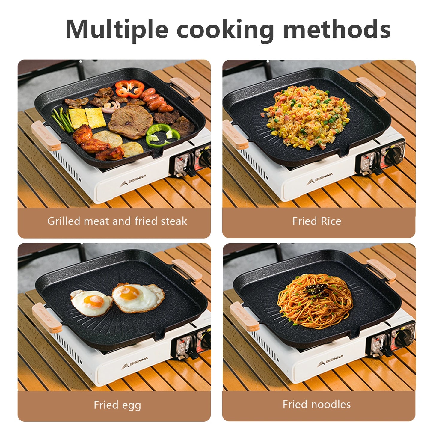 BISINNA Square BBQ Grill Pan Non Stick Stovetop Barbeque Tray Korean Roasting Grill Plate Outdoor Camping Supplies