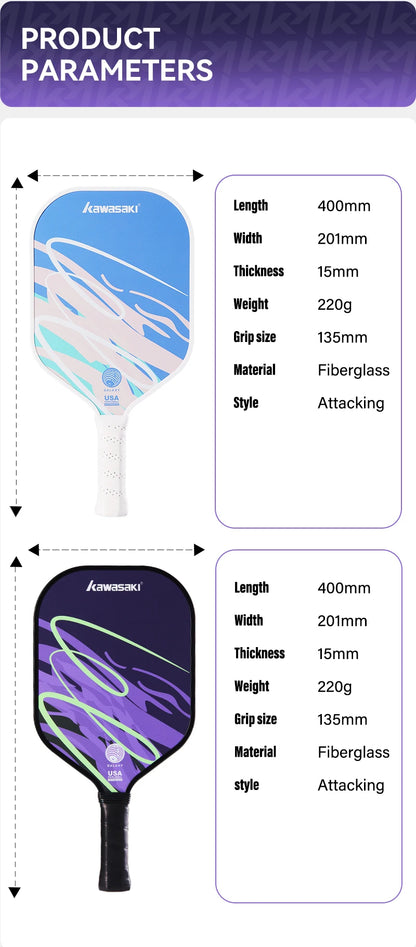 Kawasaki Pickleball Paddle Durable PP Honeycomb Core Fiberglass