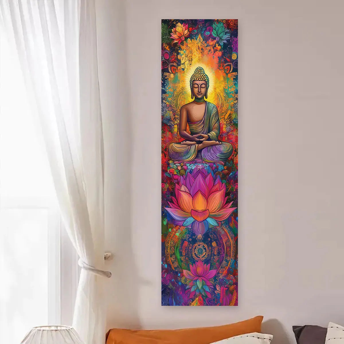 Buddha Statues And Lotus Wall Decoration