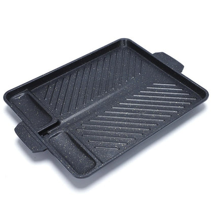 Korean Style Nonstick Grill Pan Rectangular Griddle Barbecue Pot Portable Oil Spill Baking Tray for Kitchen Indoor Outdoor BBQ
