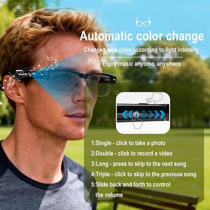 2026 AI Smart Glasses Men with 800W HD Camera Real-time Voice Translation & Call POV Video Recording Smart Eyewear Travel/Vlog