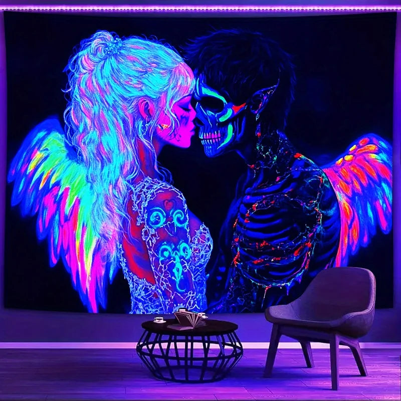 VIKAMA Neon Angel Skull Tapestry Gaming Bedroom  Hanging Room Decor